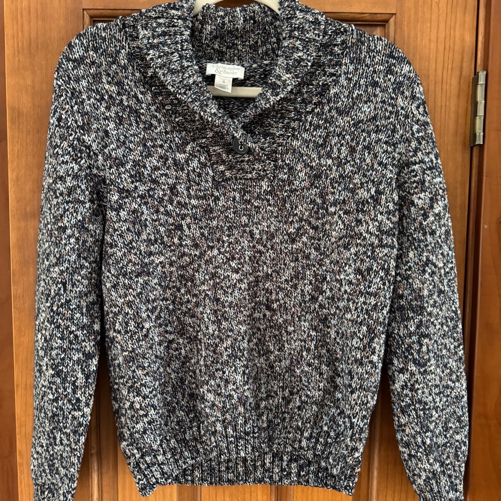 Christopher & Banks Cowl Neck Knit Sweater Women’s Small Navy Tan Cream Button
